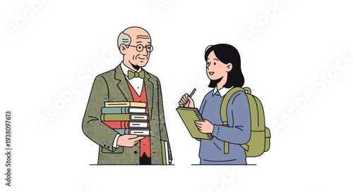 Older Man and Young Woman with Books.