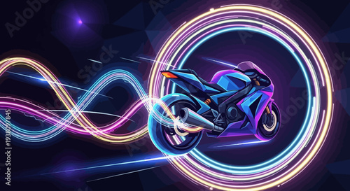 Motorcycle Rider in Neon Circle Motion.