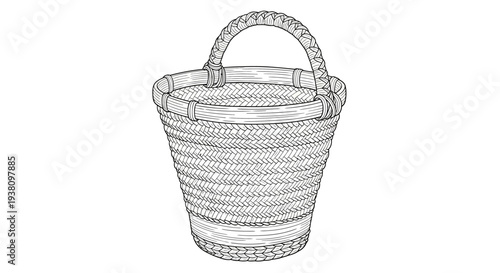 Woven Basket with Handle Illustration.