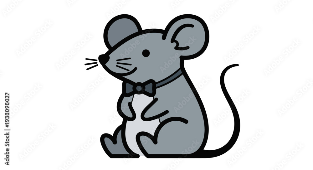 Fototapeta premium Cartoon Mouse Wearing Bow Tie Standing.