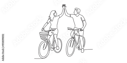 Couple riding bicycle together outdoors in fun