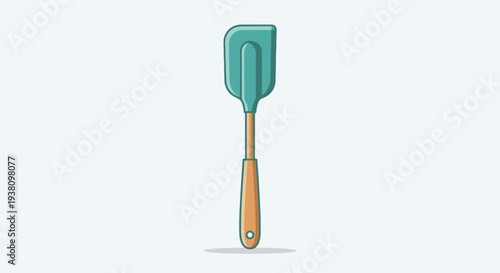 Green Spatula with Wooden Handle.