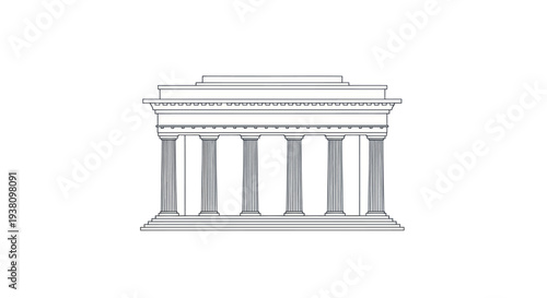 Ancient Greek Temple with Columns Illustration.