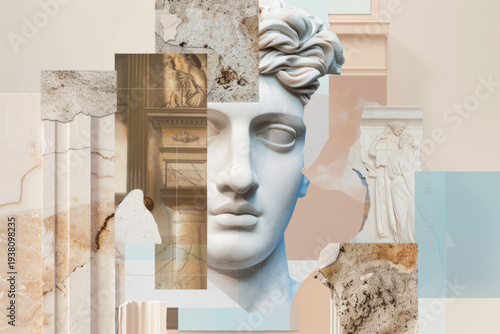 Surreal Collage Blending Elements from Different Historical Periods, Concept of Timelessness and Continuity