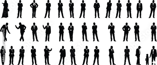 Large Collection of Professional Business People Silhouettes in Suits Featuring Diverse Poses for Corporate Career and Office Work Graphic Design