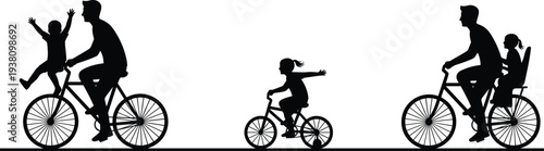 Black Silhouette of Happy Family Standing Outside Suburban Houses with Large Tree and Car Illustration for Real Estate Home Ownership Concept