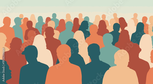 Diverse Crowd of Silhouetted People in Various Warm and Cool Tones, Community Concept