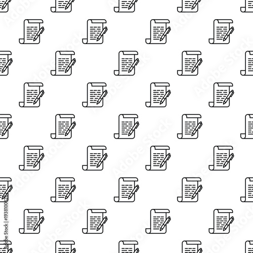 Seamless pattern featuring documents and pens, representing agreements and writing