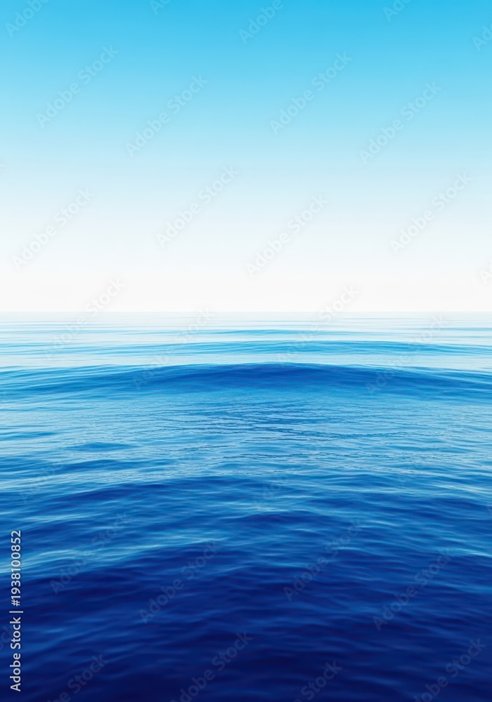 Obraz premium Vast blue ocean scene meeting the sky at the distant horizon, showcasing beautiful clear water and waves rolling toward the shore line, sea, environment, ripple