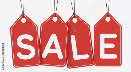 Red Sale Tags with Shadow, Vector Illustrations Isolated on Transparent Background Ideal for Product Promotions, Discount Labels, Online Stores, and Marketing Graphics Applications.