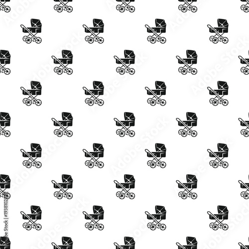 Baby stroller icons repeating across a white background in a seamless pattern