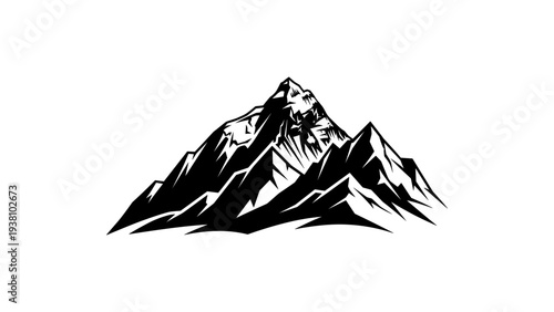 Black and white mountain silhouette with jagged peaks in bold graphic style