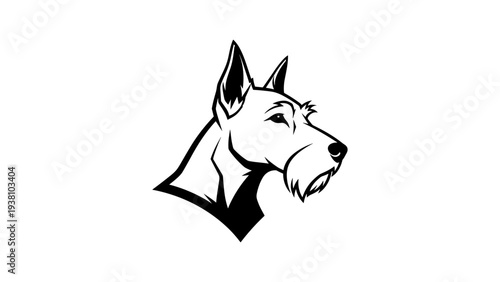 Bold black and white outline of a dog head facing right