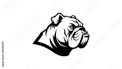 Black and white bulldog graphic with detailed features