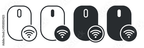Wireless Mouse Icon with Signal Waves. Vector Illustration