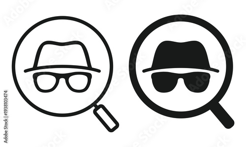 Spy Agent with Magnifier Icon. Anonymous Identity Investigation. Vector Illustration