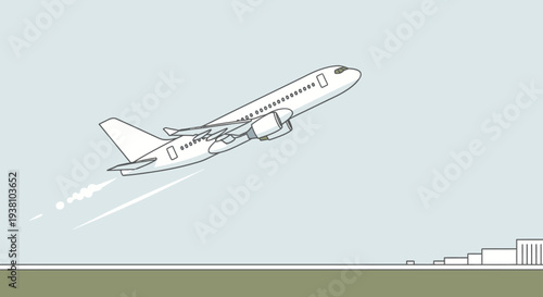 Airplane taking off from the airport runway.