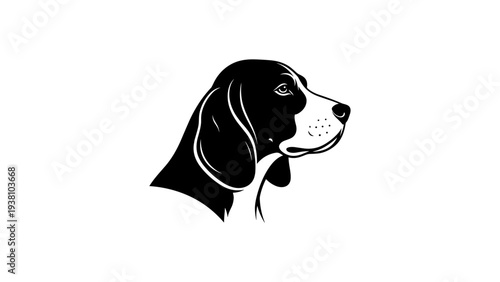 Black and white beagle dog profile in silhouette design