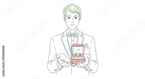 Man Holding Gift Box with Green Ribbon.