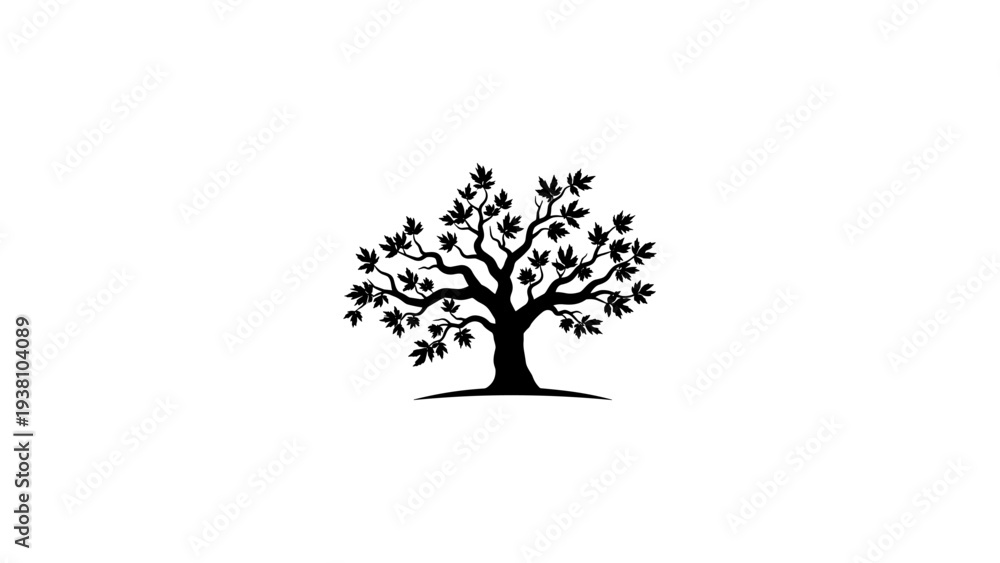 Obraz premium Silhouette of a lone tree with detailed branches and leaves on white background
