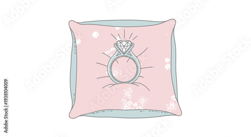 Engagement Ring on Pink Cushion Illustration.
