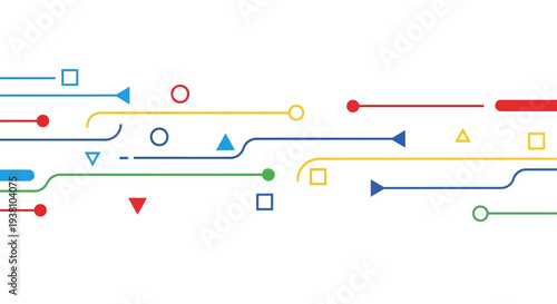 Colorful abstract lines and shapes on white background.