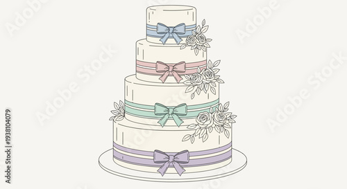 Multi Tiered Wedding Cake with Ribbons.