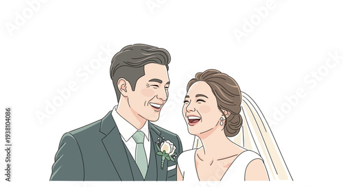 Bride and Groom Illustration Happy Couple.