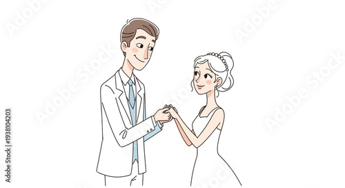 Bride and Groom Holding Hands Illustration.