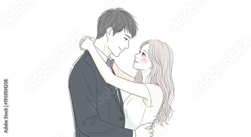 Man and Woman Embracing Tenderly in Illustration.