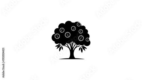 Silhouette tree with soccer balls in black and white