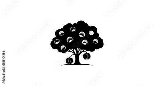 Durian tree silhouette with fruit: nature's exotic bounty design