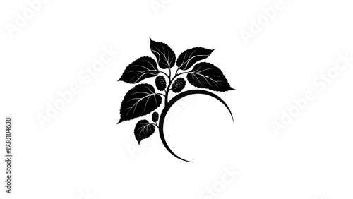 Elegant silhouette of mulberry plant with crescent shape in minimalist design