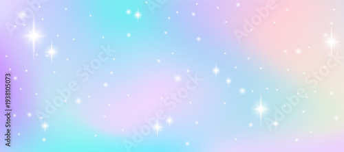 Magical unicorn hologram with soft pink, purple and pastel rainbow colors. Abstract gradient background with sparkles. Fantasy vector illustration for Xmas, New Year and festive decor