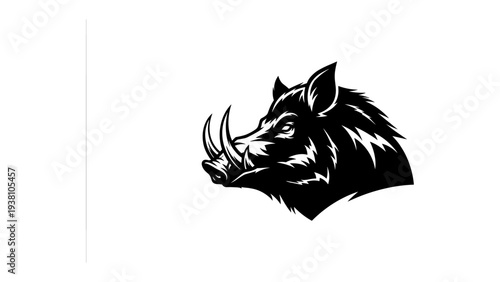 Wild boar silhouette head design: bold black and white animal art