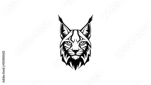 Detailed black and white lynx face outline with striking geometric design