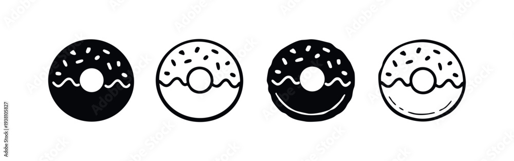 Fototapeta premium Donut with Sprinkles Icon Set. Sweet Glazed Dessert and Baked Goods Vector.