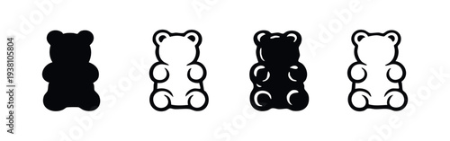 Gummy Bear Icon Set. Sweet Jelly Candy and Cartoon Bear Vector Collection.