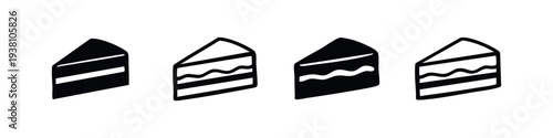 Decorative Cake Slice Icon Set. Sweet Dessert Portion and Pastry Vector Collection.