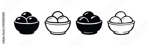Ice Cream Scoops in Bowl Icons Set
