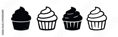 Cupcake with Swirl Frosting Icon Set