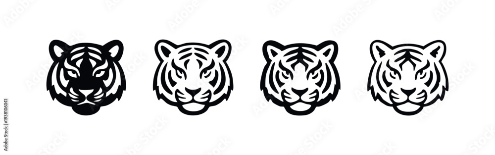 Obraz premium Stylized Tiger Head Vector Icons Set on White Background