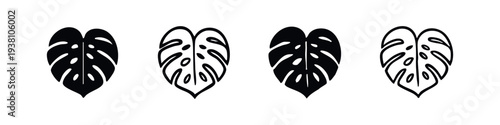 Set of Stylized Monstera Deliciosa Leaf Vector Icons