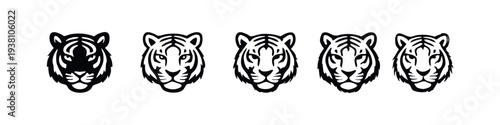 Powerful Tiger Head Icons in Various Styles, Roaring and Calm