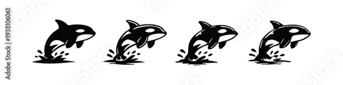 Stylized Killer Whale Jumping Vector Icon Set