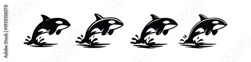 Set of Stylized Orca or Killer Whale Jumping Icons