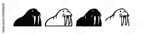 Walrus Animal Side View Icons Set