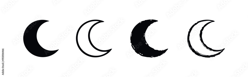 Obraz premium Set of Black and White Crescent Moon Symbols. Night Sky Vector Collection for Design.