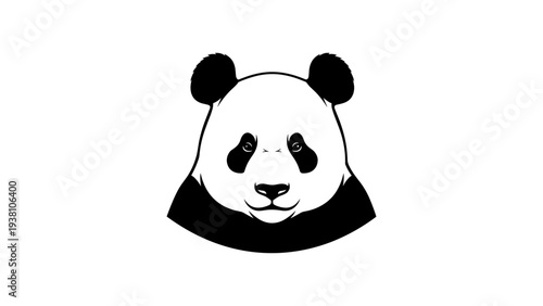 Panda bear face silhouette in minimalist black and white design