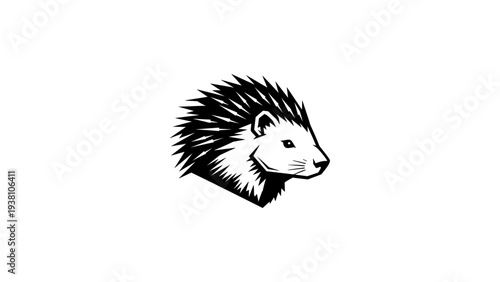 Stylized black and white lion head design with spiky mane on white background